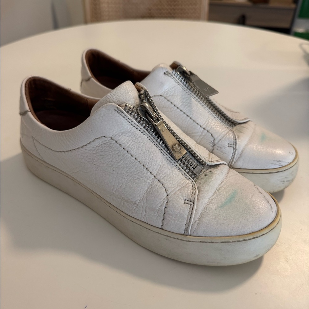 Frye Lena Zip Low White Sneaker